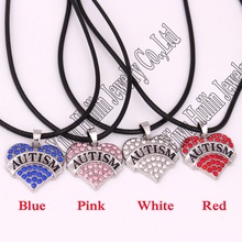 rhodium plated zinc studded with sparkling crystals AUTISM heart pendant  rope chain necklace 2024 - buy cheap