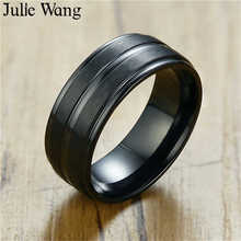Julie Wang 8 мм матовые черные кольца, мужское кольцо из нержавеющей стали с пазами, модные ювелирные изделия для вечеринки, помолвки 2024 - купить недорого