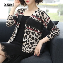 XJXKS Women Sweater V Neck Knitted Cardigan Long Sleeve Sweaters Women Knit Sweater Leopard Print Cardigan Women Tops 2024 - buy cheap