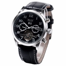 Jaragar masculino relógios automático tourbillon relógio mecânico preto calendário pulseira de couro relógio de pulso negócios relojes hombre 2024 - compre barato