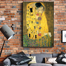 Gustav Klimt Kiss Famous Canvas Paintings Reproductions On The Wall Classical Portrait Wall Poster For Living Room Cuadros Decor 2024 - buy cheap