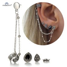 Starbeauty 4pcs/lot Hot Royal Crown Heart Long Chain Cuff Earrings Set Ear Piercing Helix Piercing Fake Nose Ring Women Jewelry 2024 - buy cheap