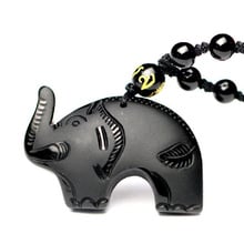 Drop Shipping Chinese Carving Black Obsidian Elephant Necklace Maitreya Lucky Amulet JiXiangRuYi Pendant Fine Crystal Jewelry 2024 - buy cheap