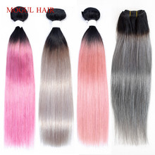 1 Piece Ombre Dark Grey Pink Rose Golden Silky Straight Hair Weave Bundle Remy Human Hair Extension 10-22 inch MOGUL HAIR 2024 - buy cheap