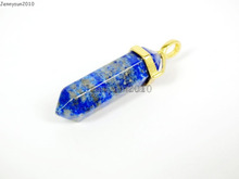 Natural Lapis Lazuli Gems Stones Hexagonal Pointed Healing Reiki Chakra Gold Pendant Beads Necklace Earrings Jewelry 10Pcs/Pack 2024 - buy cheap