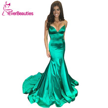 Plunging Sweetheart Green Mermaid Evening Dresses Long 2020 Satin Evening Party Dresses Formal Dress Robe De Soiree 2024 - buy cheap