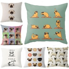 Yoga Pugs Cushion Cover Dog Printing Linen Throw Pillows Car Sofa Pillow Cover Home Decorative Pillowcase decorativos cojines 2024 - buy cheap
