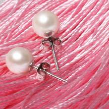 HOT PROMOTION! FREE SHIPPING 925 Silver 7-8mm White Color Real Freshwater ROUND Pearl Earrings, Cheap Stud Jewelry Graceful 2024 - buy cheap