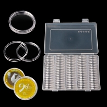 Cápsulas de plástico para guardar monedas, caja redonda de 27mm, Organizador de almacenamiento, 100 compartimentos 2024 - compra barato