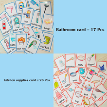 43Pcs Learn English Kitchen +Bathroom Flash Card Children Juguetes Educativos  Montessori Cognitive Card Toys for Kids Baby Gift 2024 - buy cheap