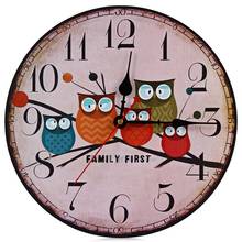 2017 Modern Design Wooden Wall Clock Owl Vintage Rustic Shabby Chic Home Office Cafe Decoration Art Large Watch Horloge Murale 2024 - buy cheap