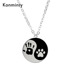 Yin And Yang Dog Cat Pet Paw Stainless Steel Necklaces Coin Round Pendant Handprint Jewelry 2018 New Arrival Jewelry Konminry 2024 - buy cheap