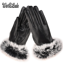 2021 модные зимние женские уличные повседневные перчатки кожаные плюшевые ветрозащитные перчатки с закрытыми пальцами на запястье женские теплые перчатки из кроличьего меха 2024 - купить недорого