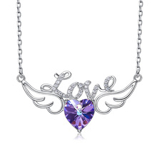Heezen, элегантное ожерелье с подвеской в виде крыльев Ангела и любви, ювелирное изделие из кристаллов, эффектное ожерелье фиолетового, розового, синего цвета, ожерелье для женщин 2024 - купить недорого