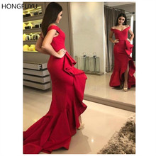 HONGFUYU Sheath Red Evening Prom Dresses with Side Cascade Split Off Shoulder robe de soiree Party Gowns Carpet Celebrity Dress 2024 - buy cheap