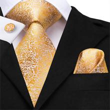 Identidade gravatas de seda douradas floral masculinas, lenços e abotoaduras, conjunto de luxo em degradê para homens, gravatas para casamento, festa, conjunto de seda 2024 - compre barato