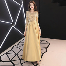 Evening Dress 2019 New Banquet Noble Golden Sequins Half Sleeve Prom Dress V-neck Appliques Sequins a Line Party Dresses 2024 - buy cheap