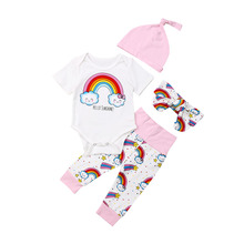 Conjunto de roupas para bebê recém-nascido de 0 a 18m, fantasia de algodão, macacão arco-íris, calça + chapéu + bandana, roupas 2024 - compre barato