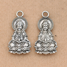 KJjewel Antique Silver Plated Buddha Charm Pendant for Bracelet Necklace Jewelry Making DIY Accessories 32x17mm 2pcs/lot 2024 - buy cheap