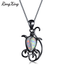 RongXing Vintage Black Gold Filled Turtle Pendant White/Blue Fire Opal Necklaces For Women Fashion Jewelry New Year Gifts NL0179 2024 - buy cheap