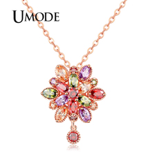 UMODE New Round Colorful Zircon Geometric Flower Pendant Necklaces for Women Fashion Rose Gold Link Chains Jewelry AUN0367 2024 - buy cheap