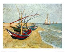 Barcos de pesca en la playa de los Santos, pinturas famosas de Vincent Van Gogh, reproducción de lienzo al óleo de alta calidad, pintados a mano 2024 - compra barato