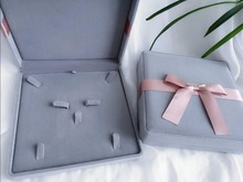 19x19x4cm velvet jewelry box long pearl necklace box gift box with ribbon bowknot round shape inside grey color 2024 - buy cheap