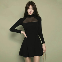 Summer Fashion Dress Women Sexy Mesh Patchwork A-line Dress Female Long Sleeve Slim Dress 2024 - buy cheap