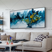 Lienzos de pintura abstracta azul vida, hechas a mano baratas modernas pinturas acrílicas, lienzo grande, imágenes artísticas de pared para sala de estar 2024 - compra barato