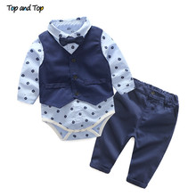 Conjunto de ropa Formal de fiesta para bebé, traje de 3 piezas de chaleco + pelele, camisa con corbata + Pantalones 2024 - compra barato