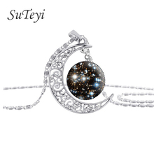 SUTEYI fashion galaxy moon universe out of glass cabochon silver Plated chain pendant necklace accessories women jewelry 2024 - buy cheap