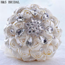 H&S BRIDAL Ivory White Crystal Satin Wedding Bouquet Green Blue bouquet de mariage Red Rose wedding flowers bridal bouquets 2020 2024 - buy cheap