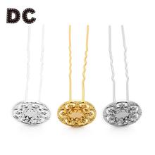 DC 5pcs Copper U Hair Pins Antiquity Flower Hair Clips Vintage Hairpin Round Base 10mm Hairpins Cabochon For DIY Headwear Making 2024 - buy cheap