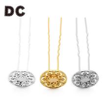 DC 5 pcs Antiguidade Cobre U Pinos de Cabelo Grampos de Cabelo Da Flor Do Vintage Hairpin 10mm Grampos Cabochão Base Redonda Para headwear DIY Fazendo 2024 - compre barato