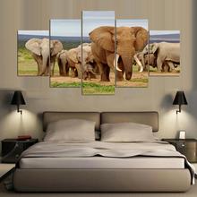 OKHOTCN Framed 5 Panel Modern Elephant Canvas Painting Home Wall Art HD Printed Poster African Landscape Picture For Living Room 2024 - buy cheap