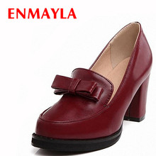 ENAMYLA Spring Round Toe High Heels Slip-on Shoes Women British Style Bowtie Pumps Big Size 34-47 Black Red School Girls Shoes 2024 - buy cheap