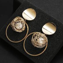 Korean Big Earrings Women Jewelry Simulated Pearl Gold Earring Vintage Pendientes Mujer Moda Disc Stud Earrings Oorbellen 2024 - buy cheap