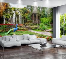 3 d verde natureza pavão cachoeira papel de parede murais para sala estar jardim 3d impresso foto papéis mural floral 2024 - compre barato
