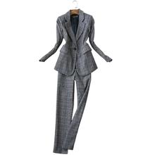 Fashion Plaid suit womwn winter / spring large size New Fashion Plaid Suit + Pencil Pants Two-Piece Suits Women 2024 - buy cheap