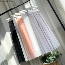 AreMoMuWha Mesh Skirt Long Section 2019 Spring Summer Women's New Skirt Princess High Waist Skirt A Word Very Fairy Skirt MH289 2024 - buy cheap