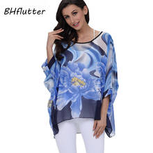 BHflutter Women Tops and Blouses Plus Size 2018 New Style Floral Print Chiffon Blouse Shirt O neck Batwing Summer Blouses Blusas 2024 - buy cheap