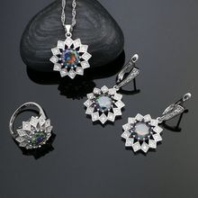 Conjunto de joias de noiva prateadas para mulheres, brincos com pingente de colar, arco-íris cúbico de zircônia branca, 925 2024 - compre barato