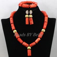 Lovely Women Party Gift African Wedding Bridal Jewelry Sets Fashion Natural Coral Beads Set Choker Necklace Free Shipping ABK277 2024 - buy cheap