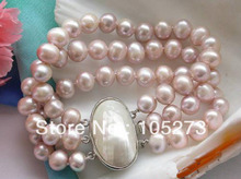 New Arriver Pearl Jewelry 3Rows 9-10mm Lavender Round Freshwater Cultured Pearl Bracelet Fashion Lady's Party Wedding Style 2024 - buy cheap