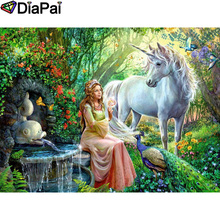 DIAPAI 100% taladro cuadrado/redondo completo 5D DIY pintura de diamante "unicornio belleza" bordado de diamantes punto de cruz decoración 3D A20615 2024 - compra barato