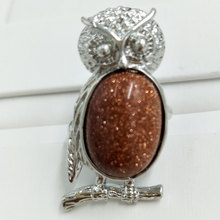 Frete grátis joia formato de coruja pedra goldstone feminino masculino arte anel 7 ~ 12 "ajustável tamanho pc5629 2024 - compre barato