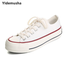 YIdemusha 2020 Spring Women Canvas Shoes Fashion Unistyle Women High Heels Vulcanized Shoes Lace-up Casual Shoes Woman Sneakers 2024 - buy cheap