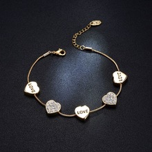Love heart rose gold bracelet strass/korean luxury elegant  pulseiras wholesale/bijoux femme/pulseras/braslet/women jewelry 2024 - buy cheap