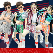 Conjunto de dança infantil com lantejoulas, roupa para garotos e garotas de hip-hop e dança de jazz para outono e inverno 2024 - compre barato