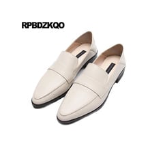 Designer Shoes China Women Slip On Drop Shipping Genuine Leather Flats Chinese 2021 White Pointed Toe British Style Ladies 2024 - buy cheap